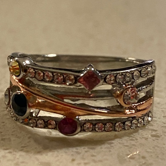Sterling silver over cooper multi color ring. 4 different color simulated stones - Picture 3 of 13